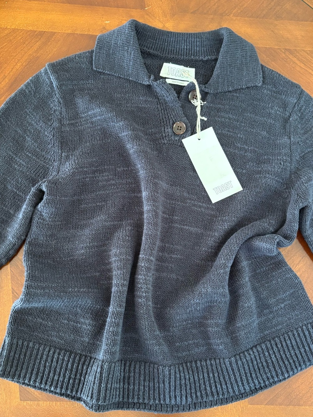 NWT Toast Linen Cotton Slub Knitted Top | Dark Navy